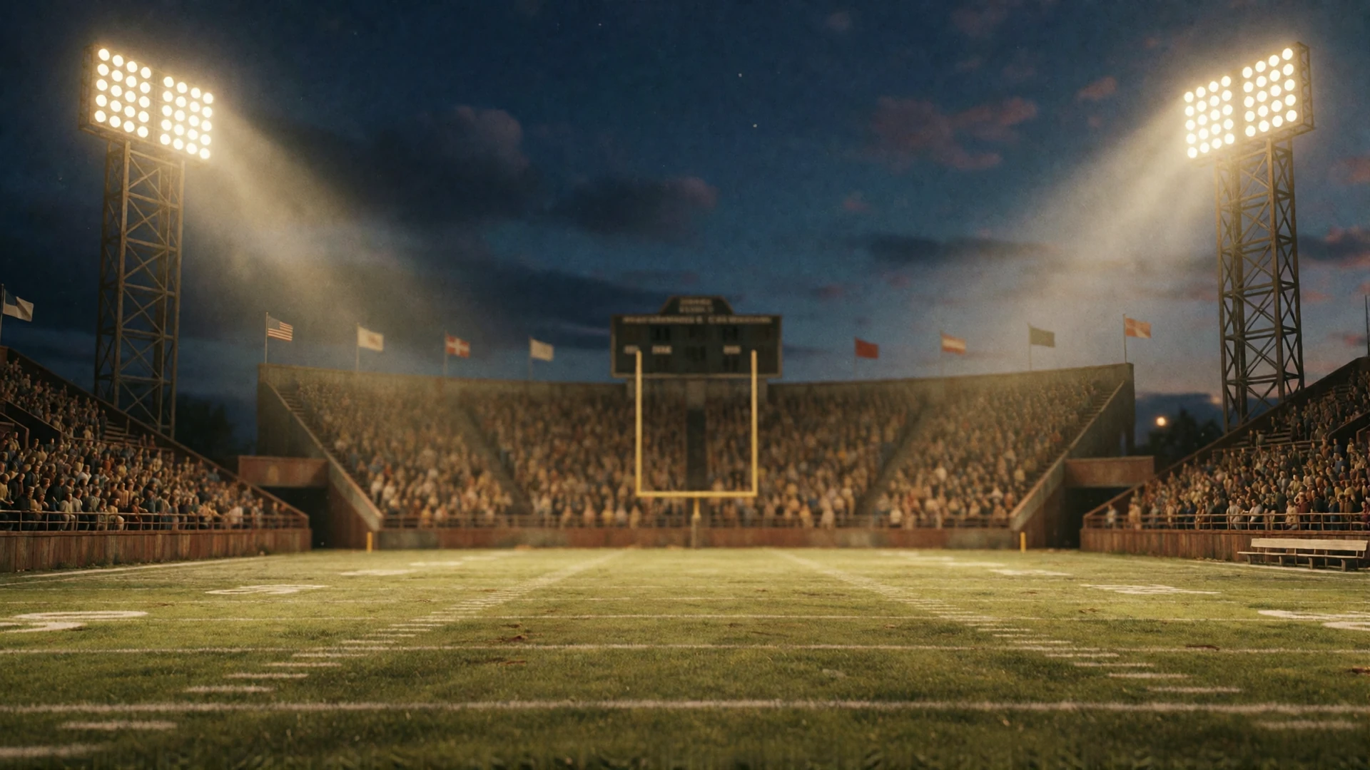 Altes amerikanisches Footballstadion bei Flutlicht als Kulisse f&uuml;r BetScore Casino