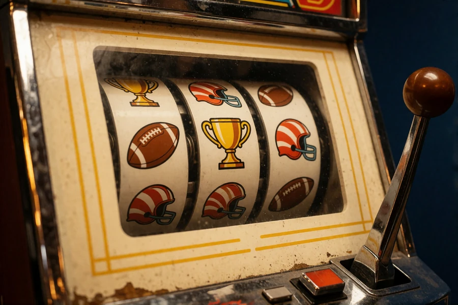 Retro-Spielautomat mit Football-Symbolen auf den Walzen als Einstiegsmotiv f&uuml;r den Online Spielautomat Bereich bei BetScore