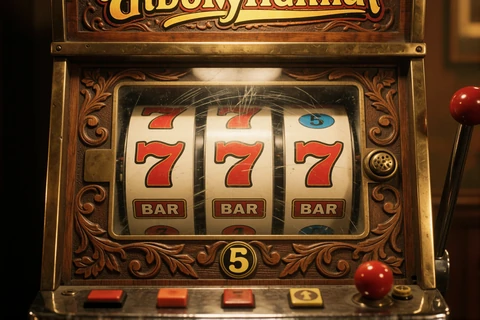 Klassischer Spielautomat im Retro-Look als Wegweiser zu den Slots im Online Casino Echtgeld Bereich