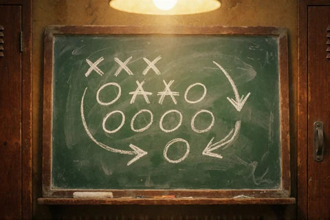 Taktiktafel mit Football-Spielzug als Motiv f&uuml;r das Football Manager Mini-Game von BetScore